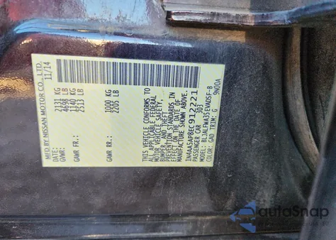 2014 Nissan Maxima S z USA, uszkodzony, nr VIN 1N4AA5AP8EC912221